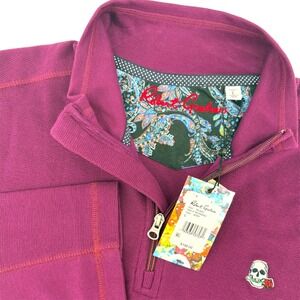 Robert Graham Men's Berry Polaris Embroidered Skull Quarter Zip‎ Pullover Large